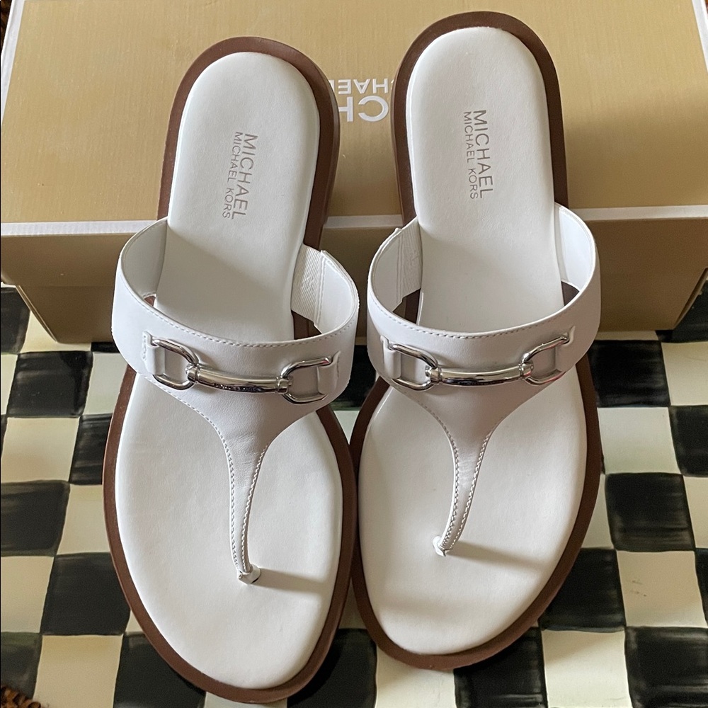 Michael Kors White and Brown Sandals
